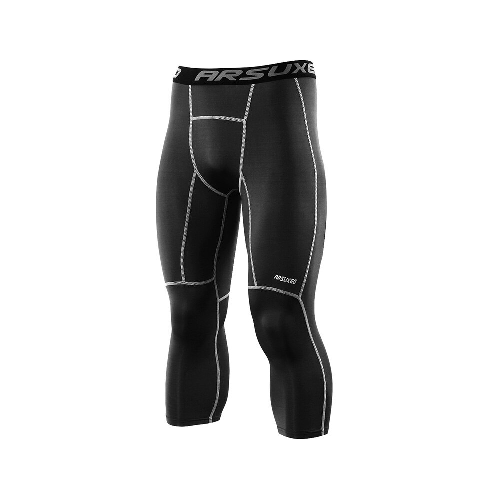 ARSUXEO Men's 3/4 Compression Tights - Running, Fitness, Training Activewear: Black / S (European Size)
