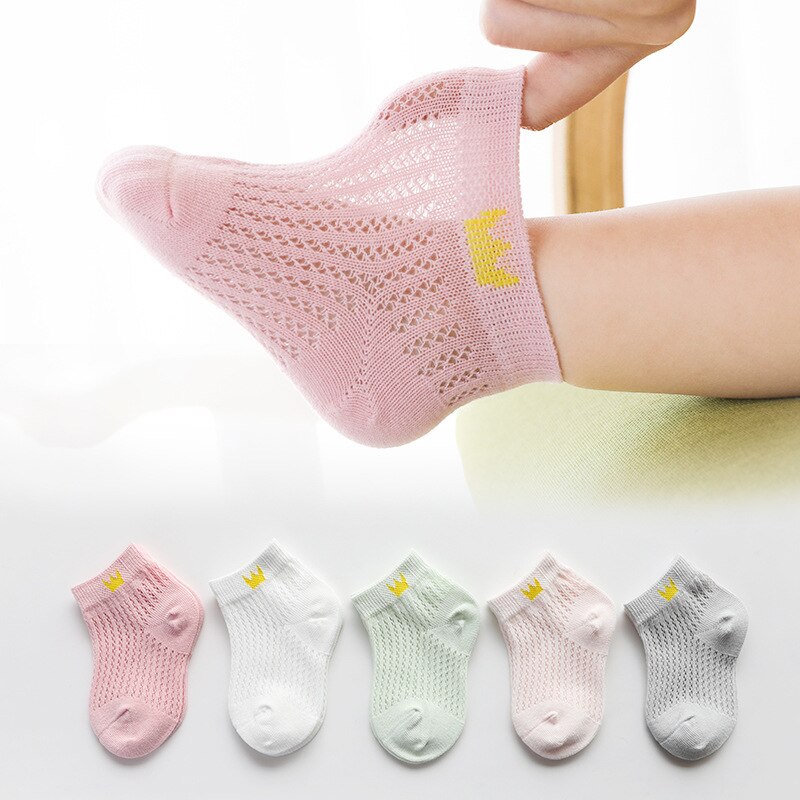 Calcetines finos de verano para niños, medias de algodón transpirables de malla, para mujer mayor de 1 a 12 años, de dibujos animados para bebés, primavera y verano: Black / 5-8 y