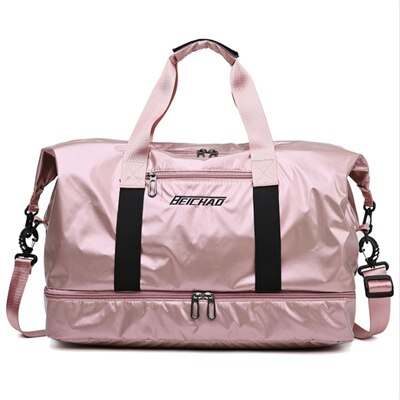 Saco de viagem de grande capacidade saco de bagagem de mão saco de viagem organizador de viagem cubos de transporte em saco de fim de semana molhado e seco duffle tote: Pink