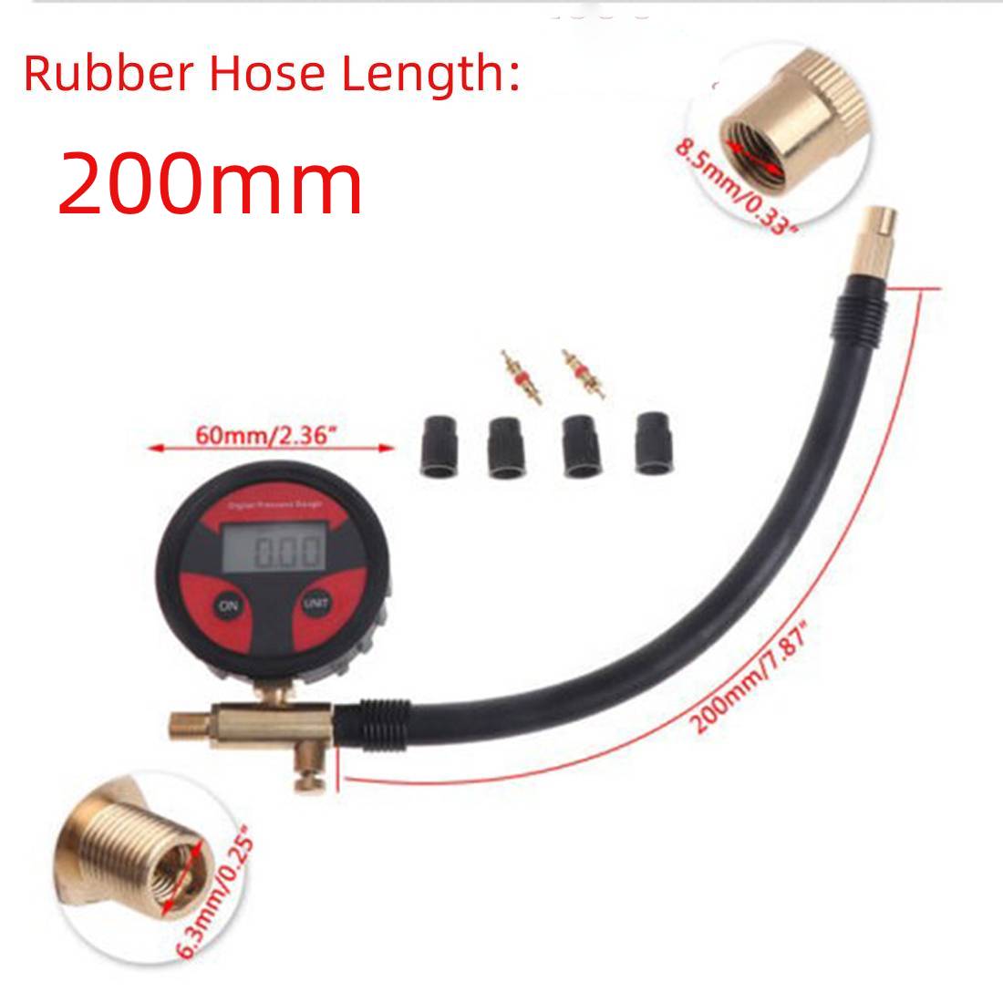 LCD Digital Tyre Tire Air Pressure Gauge Meter for Car Truck Motorcycle High Digital Chip Made of Rubber Brass 0-200PSI: White