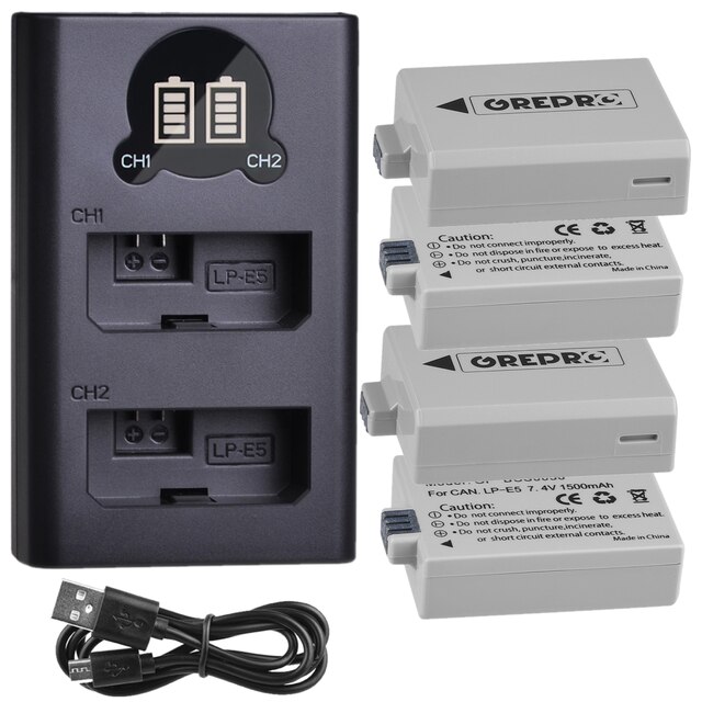 LPE5 LP-E5 Batterie mit LP E5 Batterie Ladegerät für Canon EOS 500D, EOS 450D, EOS 1000D, kuss X3 X2 F EOS Rebel XS XSi Rebel T1i: 1Charger 4Battery