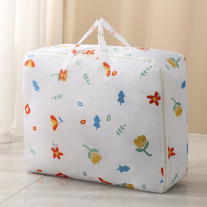 Grand sac de rangement en tissu Oxford, sac de rangement pour vêtements pliants couette, imperméable, sacs de finition d'armoire anti-poussière à fermeture éclair: L Red Flower
