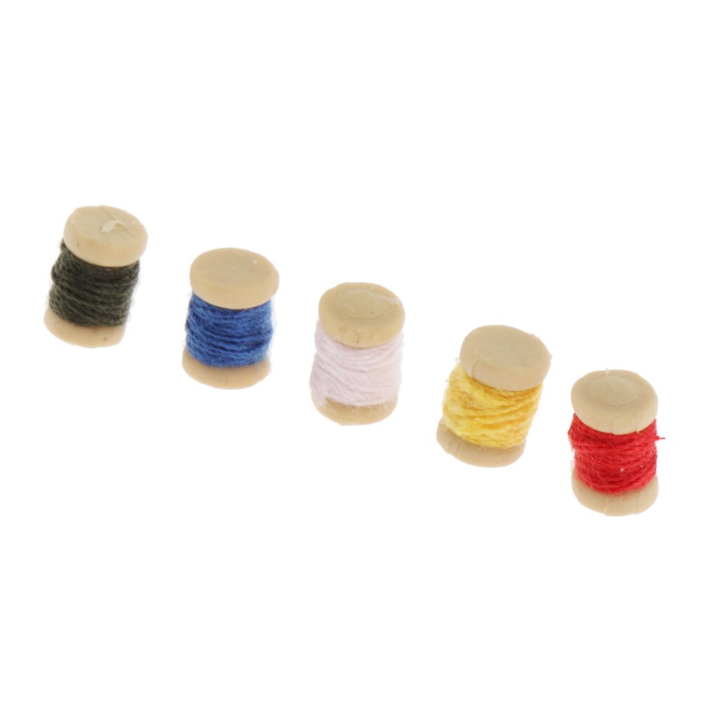 1:12 Miniature Multicolor Thread Spool Tools - Dollhouse Accessories Sewing Kit