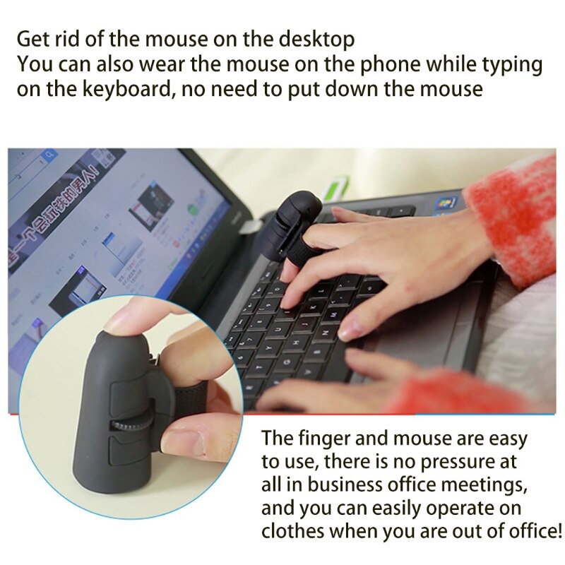 OOTDTY Portable Small Unique Mini Wireless Finger Mouse Ergonomic Portable Usb Drived Mouse Used for Computer Laptop Tablet