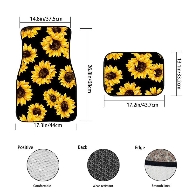 Juego de 4 Uds. De alfombrillas blandas para coche, alfombrillas para el suelo con estampado 3D en amarillo y negro, accesorios para el coche