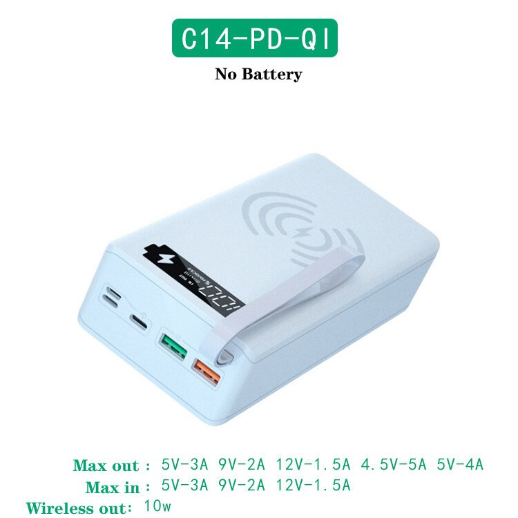 For Type C Micro Lightning 14*18650 Battery Holder Charging Box DIY Power Bank Cover Dual USB Diy Power Bank 18650 Battery Case: C14-White-PD-QI