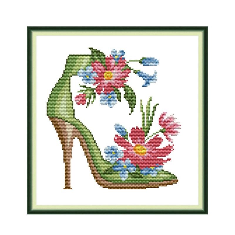 Joy Sunday High Heels Stamped Cross Stitch Kits Embroidery Kit Fabric for Cross Stitch Needles DMC Thread DIY Needlework