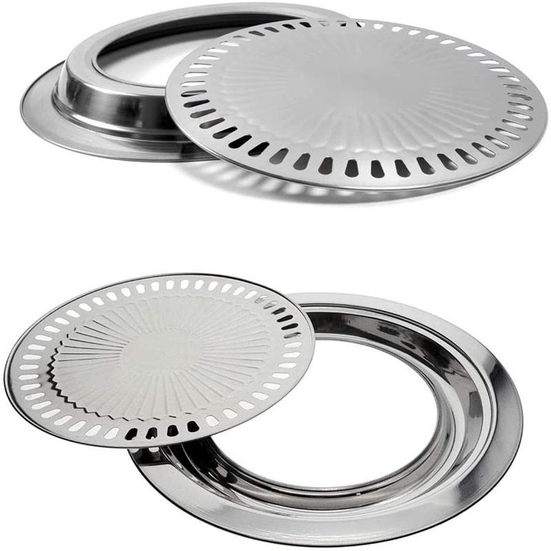 Korean Barbecue Tray Stainless Steel Portable Outdoor Household Smokeless BBQ Grill Pan Non-Stick Gas Stove Plate Baking Tray
