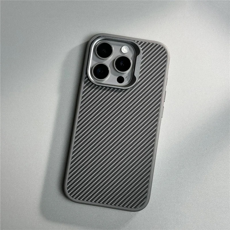 Luxury Carbon Fiber Texture Simple Phone Case For IPhone 12 13 14 15 16 Pro Max Soft Rubber Frame Cover For IPhone 16 15 ProMax: PE / Beige