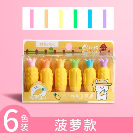 Surligneur carotte Cactus Kawaii, 6 couleurs, peinture, dessin, marqueur d&#39;art, fournitures scolaires, papeterie , 8 boîtes/lot: C