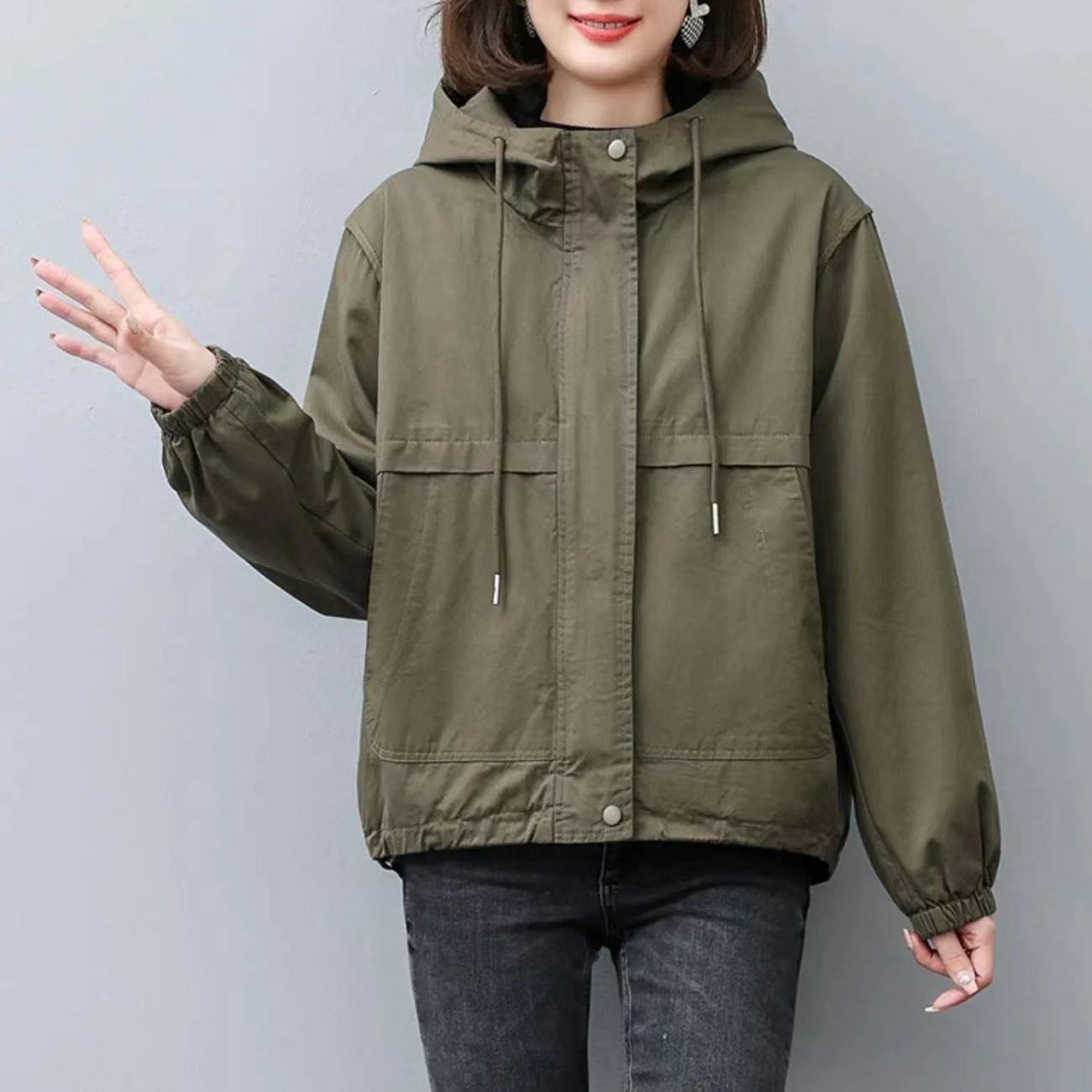 Trenchcoat kvinder enkelt efterår koreansk streetwear langærmet kort hættetrøje vild vindjakke kvindelige outwear frakker: M / Blå