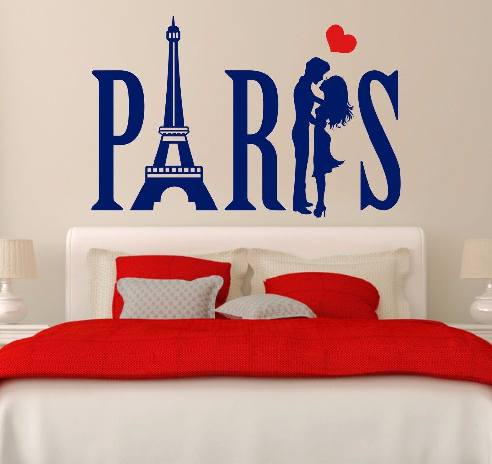 Paris Couple Eiffel Tower Love Heart Hallway Home Living Room Bedroom Window Decal Removable Vinyl Art Wall Sticker Mural B105