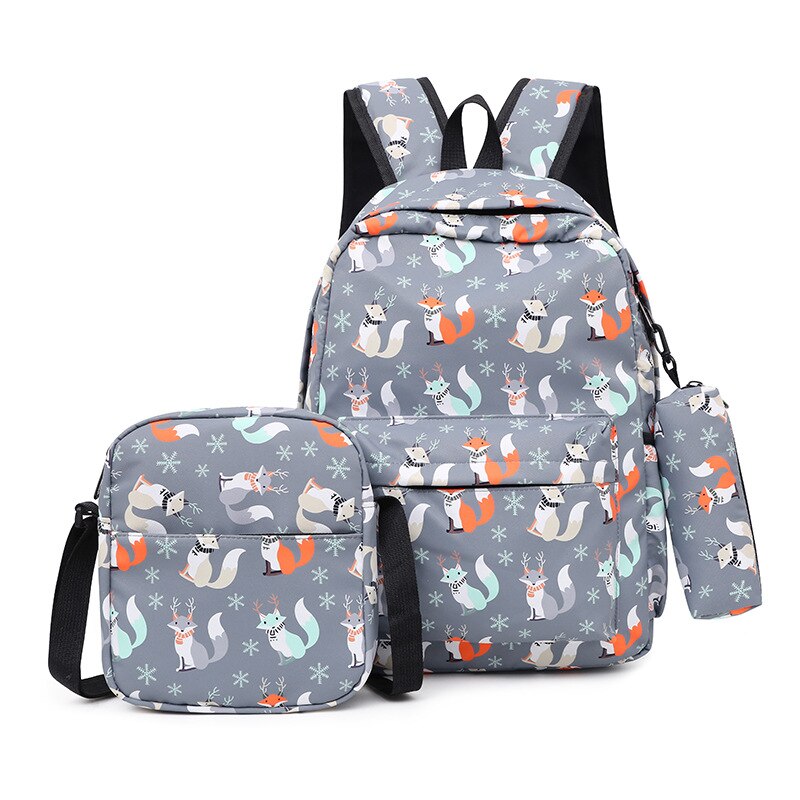 3pcs/set Male backpacks high school bags for women boys one shoulder big student travel bag men school backpack mochila: fox