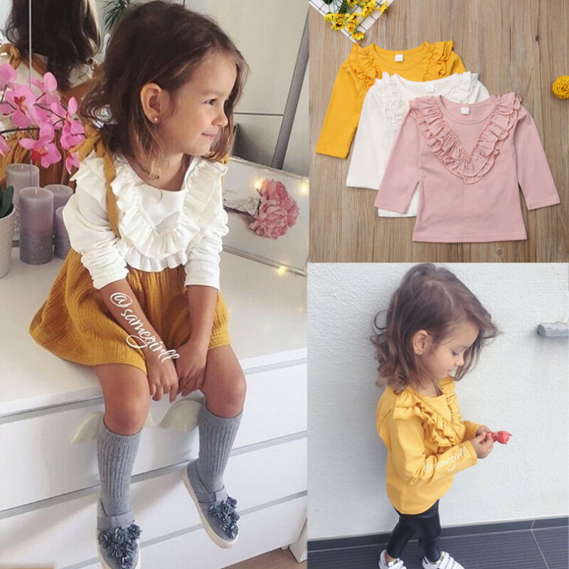 Baby Meisjes Top T Shirt Kinderen Basic Herfst Kleding Lange Mouwen Casual Solid Patchwork Tops T-shirt