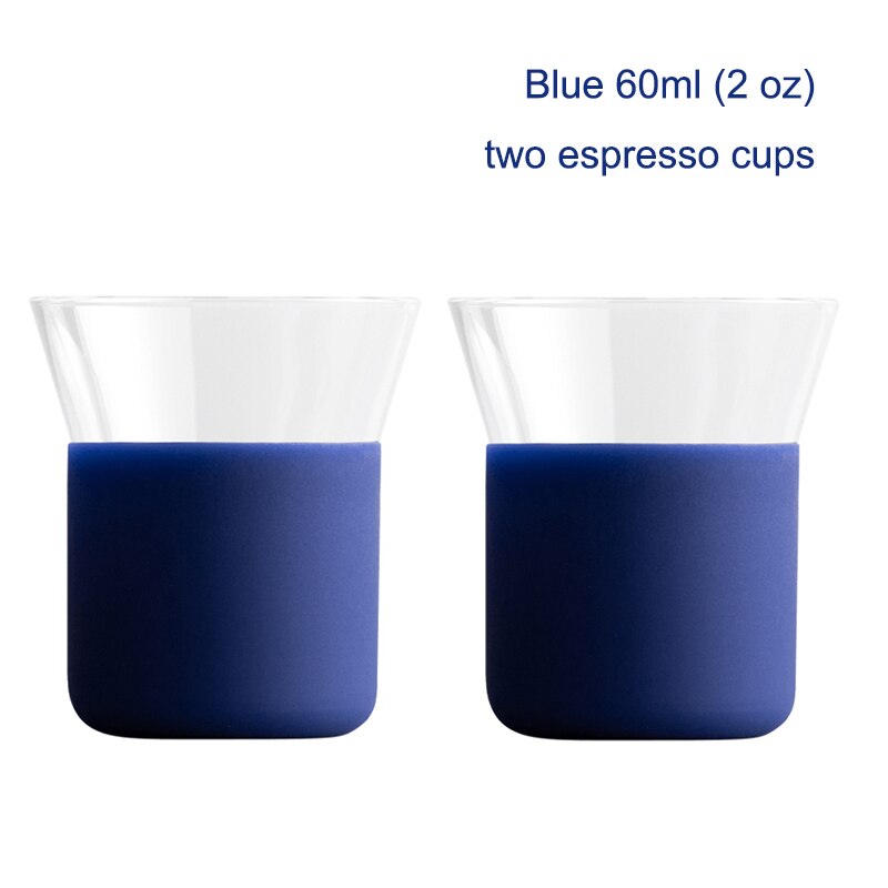 Minimalistisk par kaffekop stor diameter tynd kop krop, to espressokopper glas 60ml/2oz: Blå to kopper