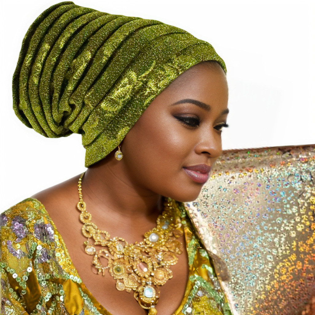 Gorro de Turbante plisado de cuerpo completo con purpurina para Mujer, envolturas para la cabeza para Mujer, pañuelo musulmán, sombrero, Turbante para Mujer, tocado africano: Castaño