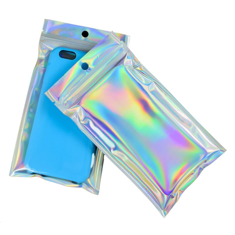 100 stücke Flache Zip-Lock Beutel Paket Tasche Holographische Ziplock Taschen Bad Salz Kosmetik Tasche Mini Aluminium Folie Taschen Make-Up zipper Tasche