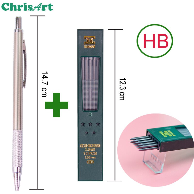 Full Metal 2.0mm Mechanical Drafting Drawing Pencil For Artist School And Office Stationeries: Pencil and HB Lead