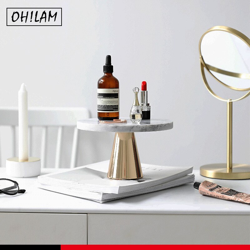 Home Natural Champagne Marble Cake Stand Dessert Fruit Serving Plate Tray on Pedestal Stand-Tea Party Serving Platter