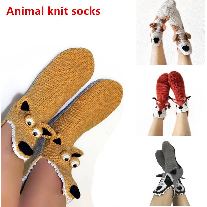 Calcetines de punto con dibujos de animales para hombre y mujer, calcetín de boca ancha, 3D, cálido y grueso, Unisex