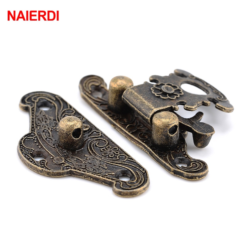 NAIERDI 1pc antiguo aldaba de bronce cierre de la cerradura para caja de madera del gabinete, hebilla de cierre para caja decorativo tamaño a 3