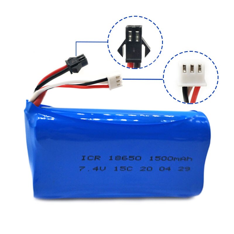 7.4V 1500mAh Lipo Battery for WPL MN99S D90 U12A S033g Q1 H101 7.4V 18650 SM Battery Rc Boats Cars Tanks Drones Parts