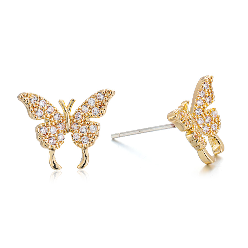 1 Paar Volledige Boor Asymmetrische Vlinder Oorbellen Hollow Golden Ferry Vlinder Crystal Ear Bone Clip Voor Vrouwen Sieraden: B