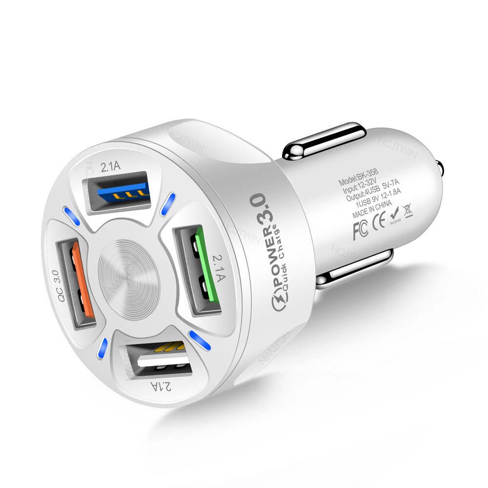 Car Charger Quick Charger 12V-32V 3A QC3.0 4 USB Fast Auto Charger Stable Current Output LED Light Mobile Phone Charger