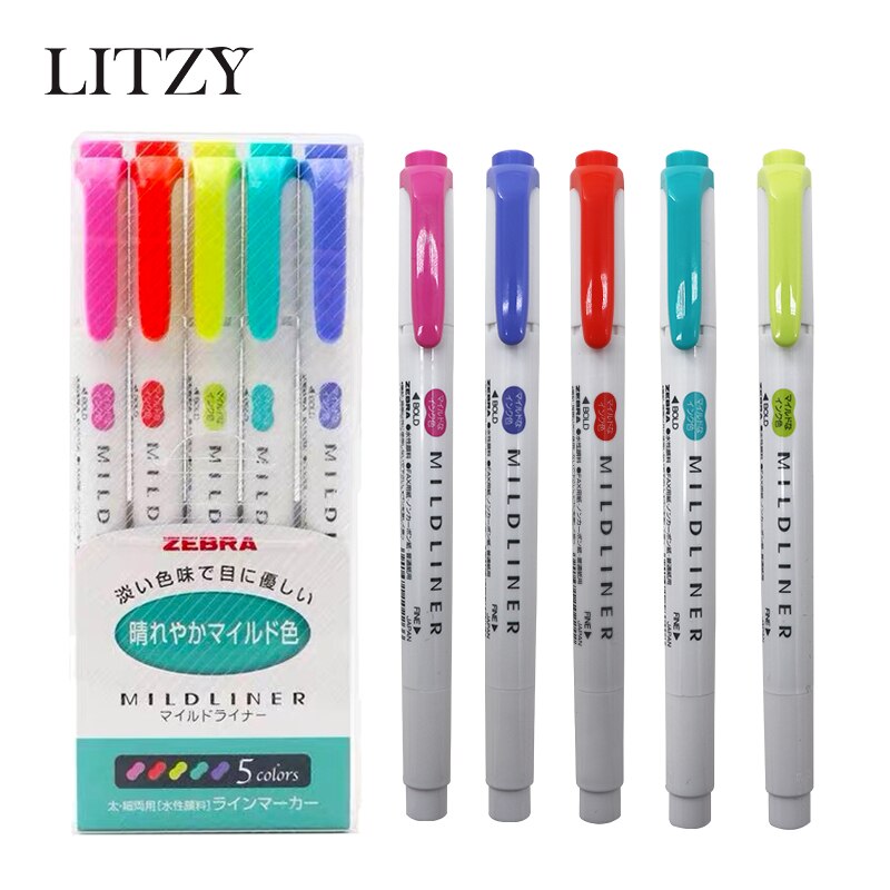 Zebra-Juego de rotuladores de doble punta para la escuela, juego de bolígrafos de doble punta, marcador de dibujo, papelería Mildliner