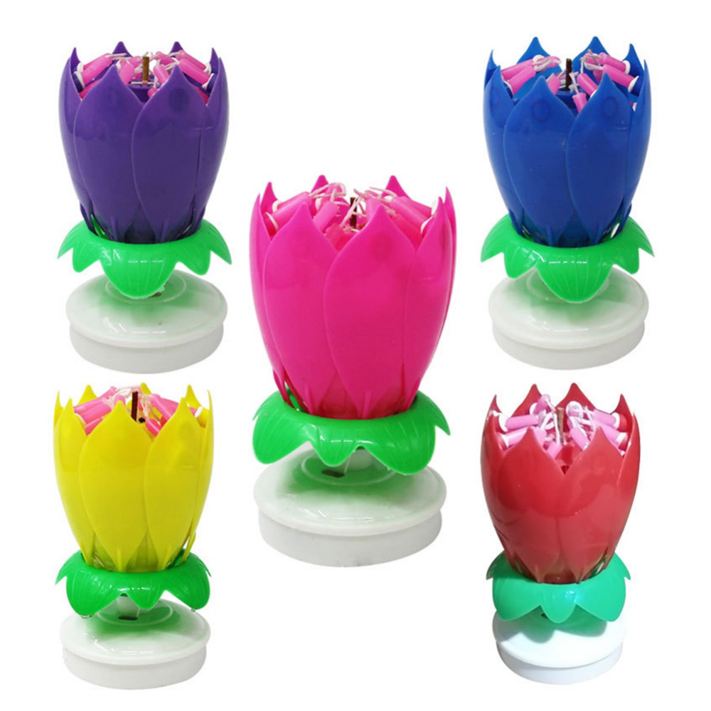 Mehrfarbig Rotierenden Lotus Kuchen Kerze Blume Geformt Musik Kerze DIY Party Geburtstag Hochzeit Kuchen Dekoration Für freundlicher