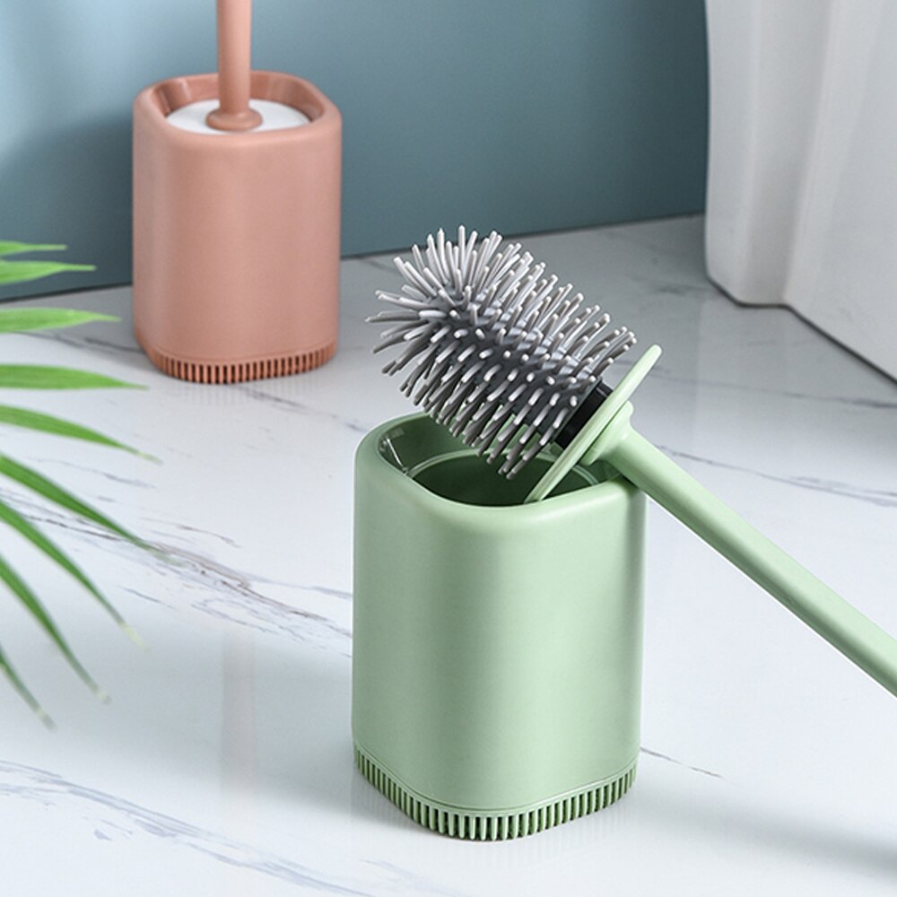 Long Handle Toilet Brush With Base Toilet Urinal Brush Home Bathroom Hotel Cleaning Accessories for Home Bathroom (White)