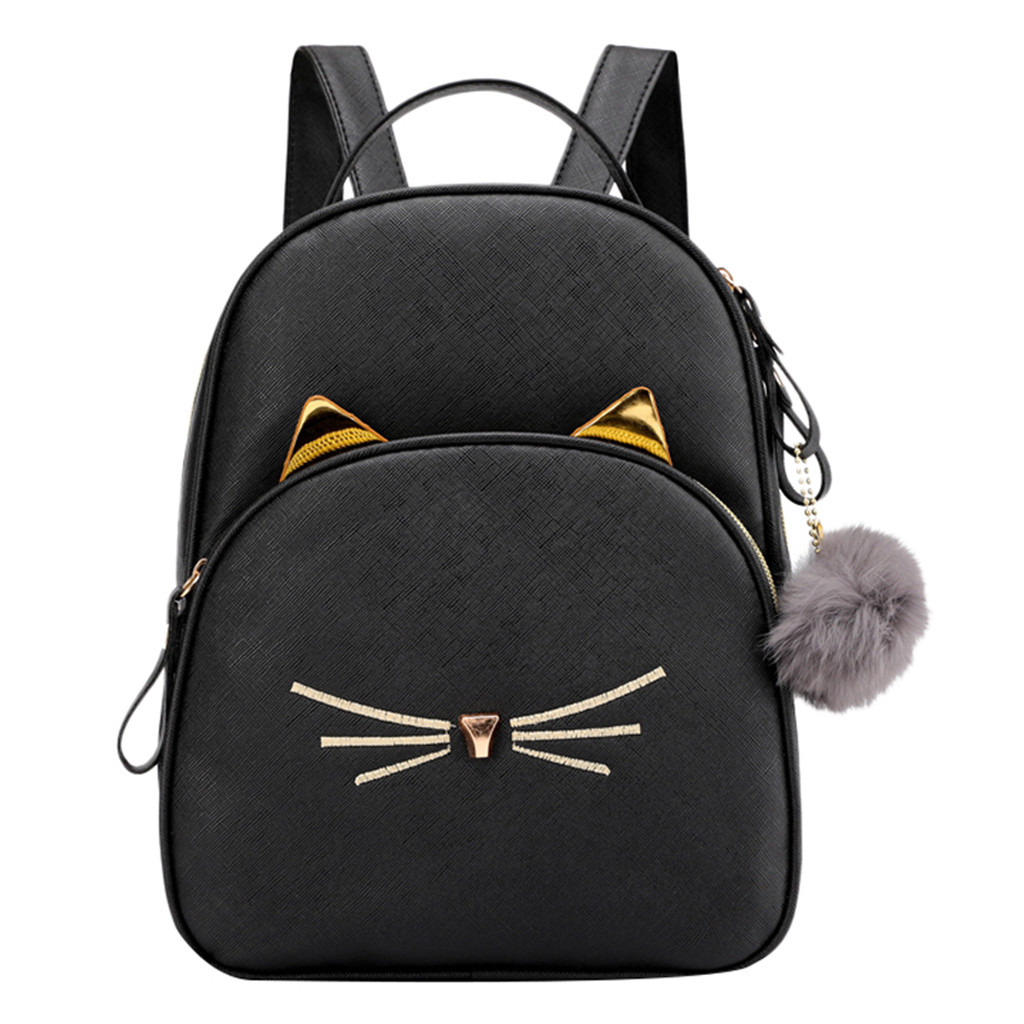 MAIOUMY Small Backpack Women Cute Cats Shoulder Bag Female Kawaii Fur Ball Crossbody bag for Teenage Girls bag pack: Black