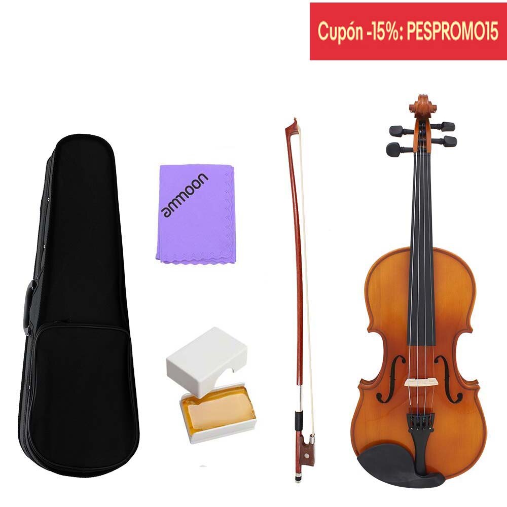 ammoon Full Size 1/4 Violin Fiddle Natural Acoustic Solid Wood Spruce Front Board Flame Maple Veneer for Beginner Student