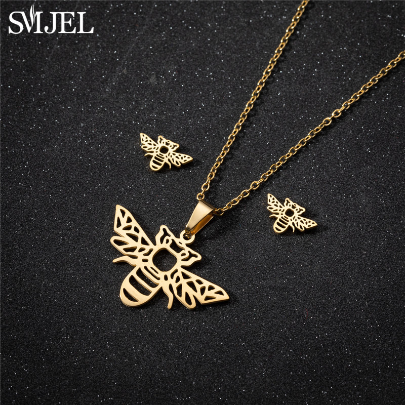 Juegos de joyas para mujer de mariposa de acero inoxidable de estilo coreano, collar con colgante de insecto y abeja de dibujos animados, de boda para playa de verano para niñas: Chapado en zinc blanco y azul