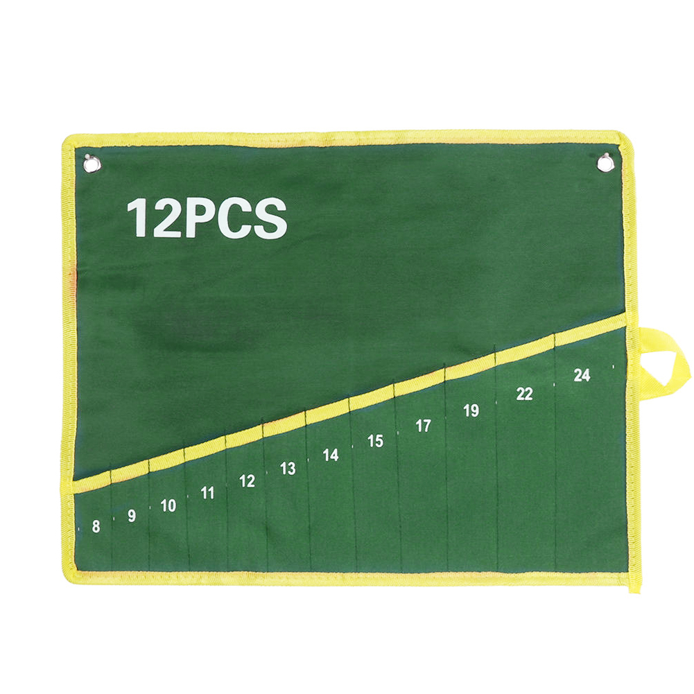 6/8/10/12/14/25 Pockets Double Opening Offset Ring Spanner Kit Case Tool Bag Spanner Wrench Roll Up Storage Organizer Bag Pouch: 12pcs