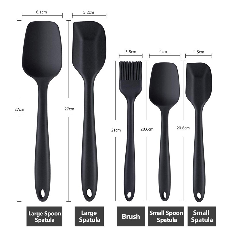 6Pcs Silikon Kuchen Spatel Mischen Sets Gebäck Schaber Non Stick Butter Treuer Jar Mixer Kochen Spachtel Löffel Küche Backen: 5pcs Black
