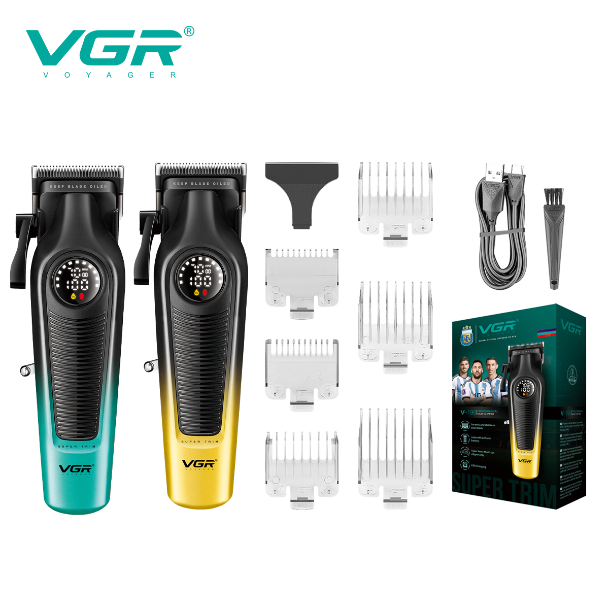 VGR 196 gradient color men's hair trimmer, high-end hair trimmer, intelligent digital display, electric hair clipper, home elect
