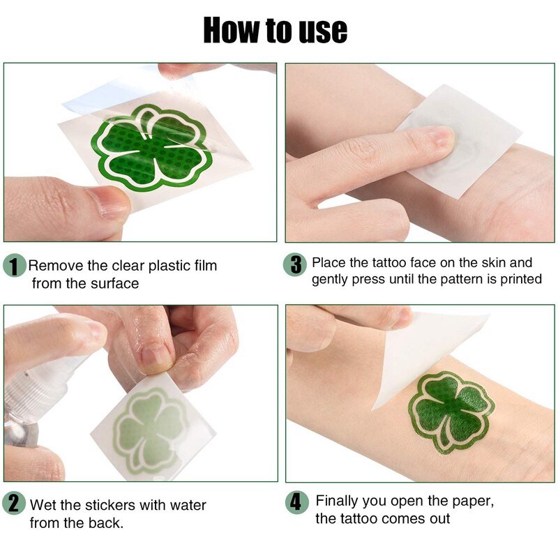 288 Stuks St. Patrick Dag Klavertje Vier Patroon Tattoos Stickers, 6 Ontwerpen-St. Patrick Dag Decoraties