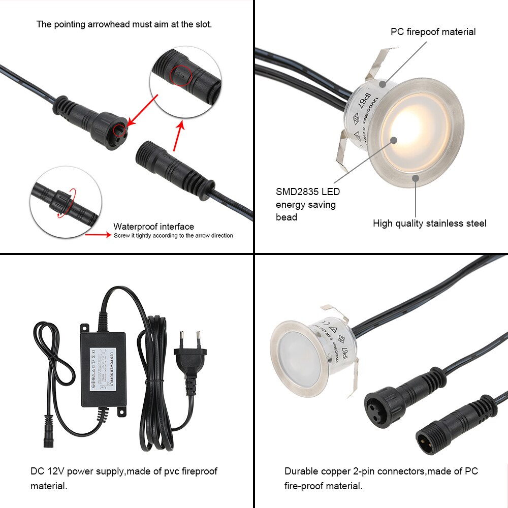 Tomshine 16PCS 0.6W LED Deck Light Water Resistance IP67 In Ground Outdoor Landscape LED Lighting for Stair Patio Garden Floor