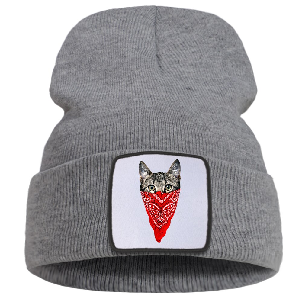 Harajuku djur katt huva keps sport unisex hip hop stickade mössor utomhus casual mössa mössa enfärgad skullies kepsar: Grå 6