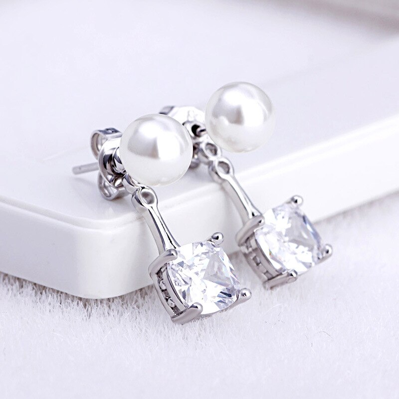 Brincos de prata esterlina 100%, brincos de moda com cristal de pérola, joias femininas anti-alergia, presente de natal para mulheres