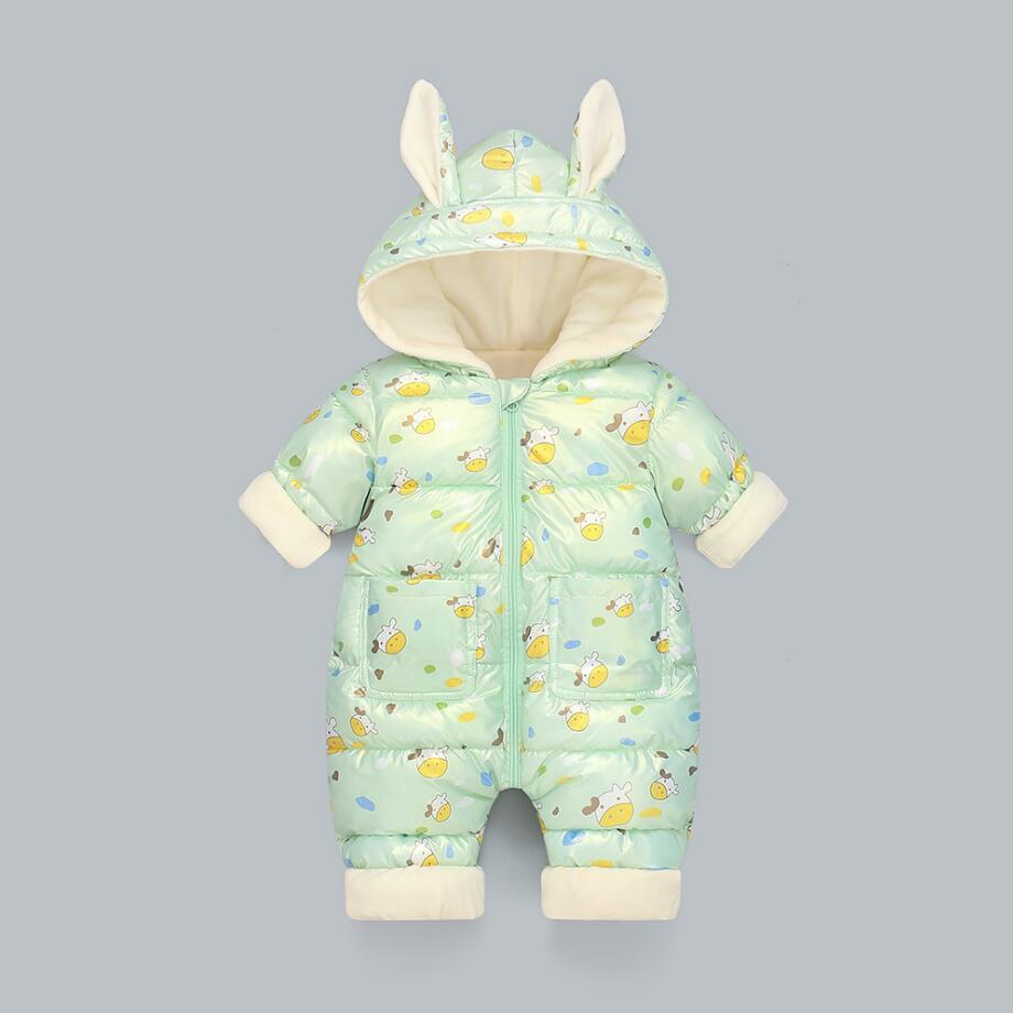 2021 roupas de bebê inverno mais veludo nascido infantil meninos meninas quente grosso macacão com capuz roupas snowsuit casaco crianças macacão: green / 0-5M(73)