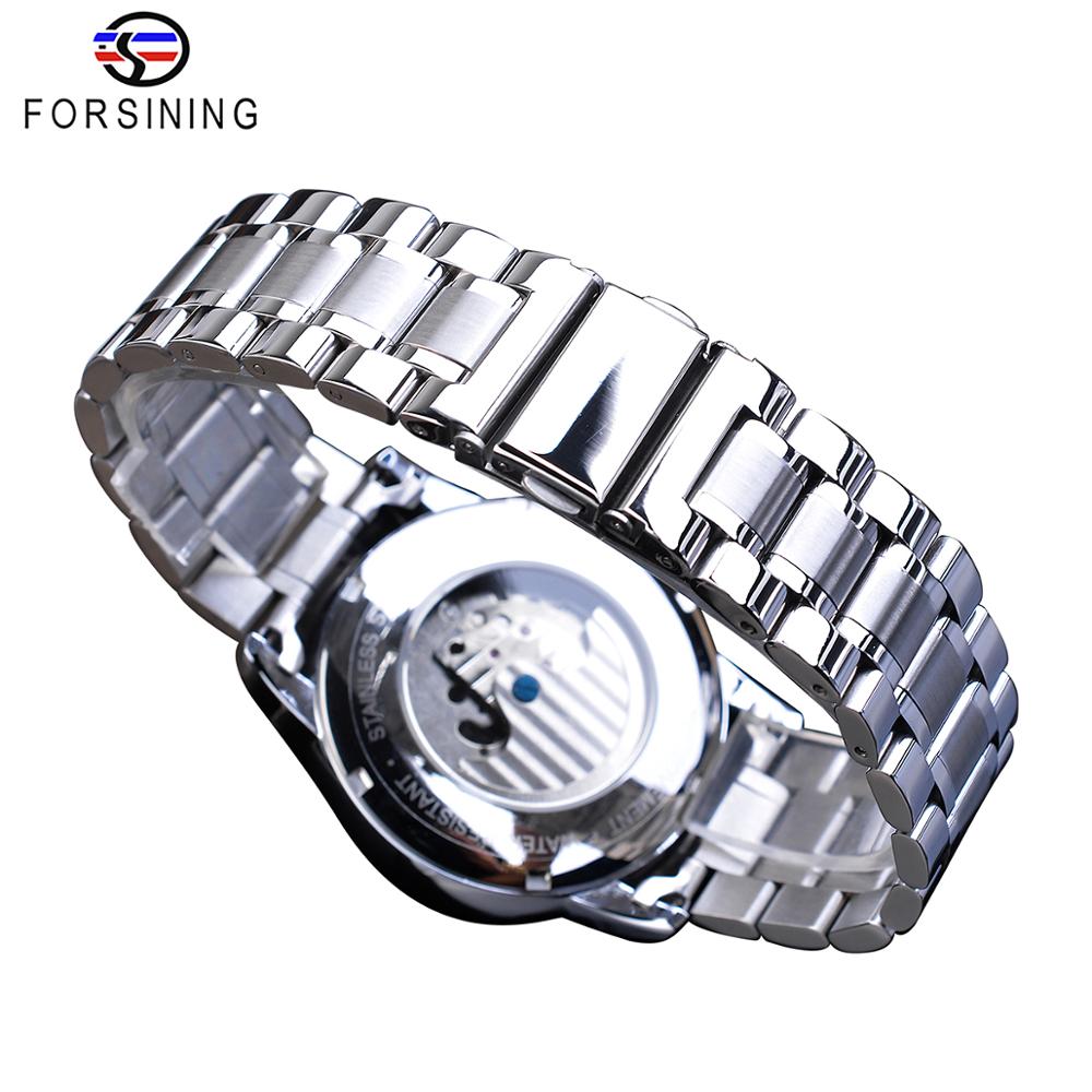 Forsining Mannelijke Horloges Casual Automatische Maanstand Half Dial Self-Wind Mechanische Roestvrij Stalen Band Jurk Horloges