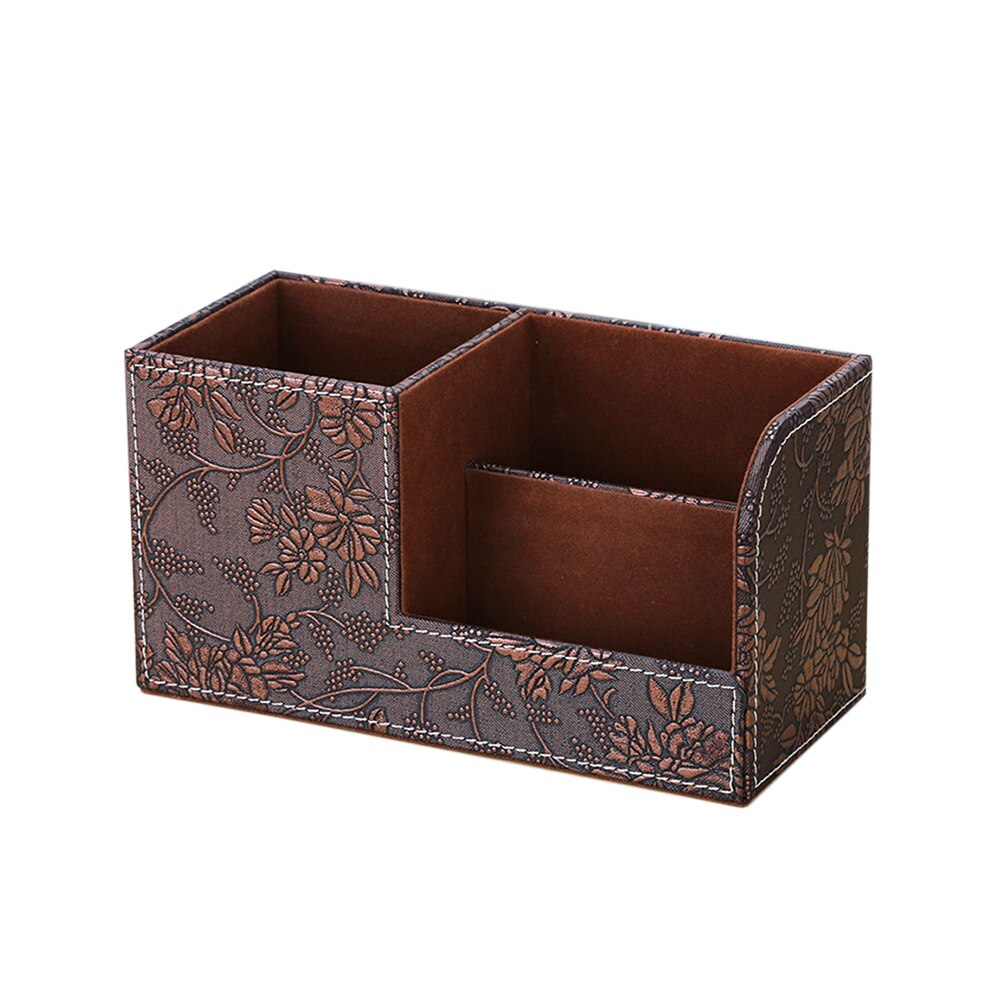 Pen holder Pencil Box Leather Desk Organizer Cell phone stand Name Card Holder Office Storage box: plum