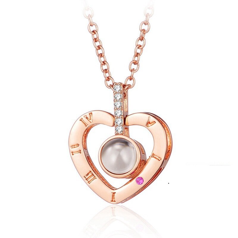 20 Styles Rose Gold&Silver 100 Languages I Love You Projection Pendant Necklace Romantic Love Memory Wedding Necklace for Women: 3SP0034