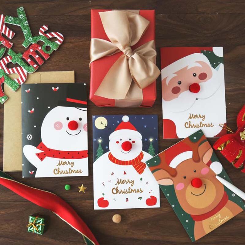 1pc dessin animé noël carte de voeux fête Invitation bricolage décoration carte noël bénédiction carte postale avec enveloppe