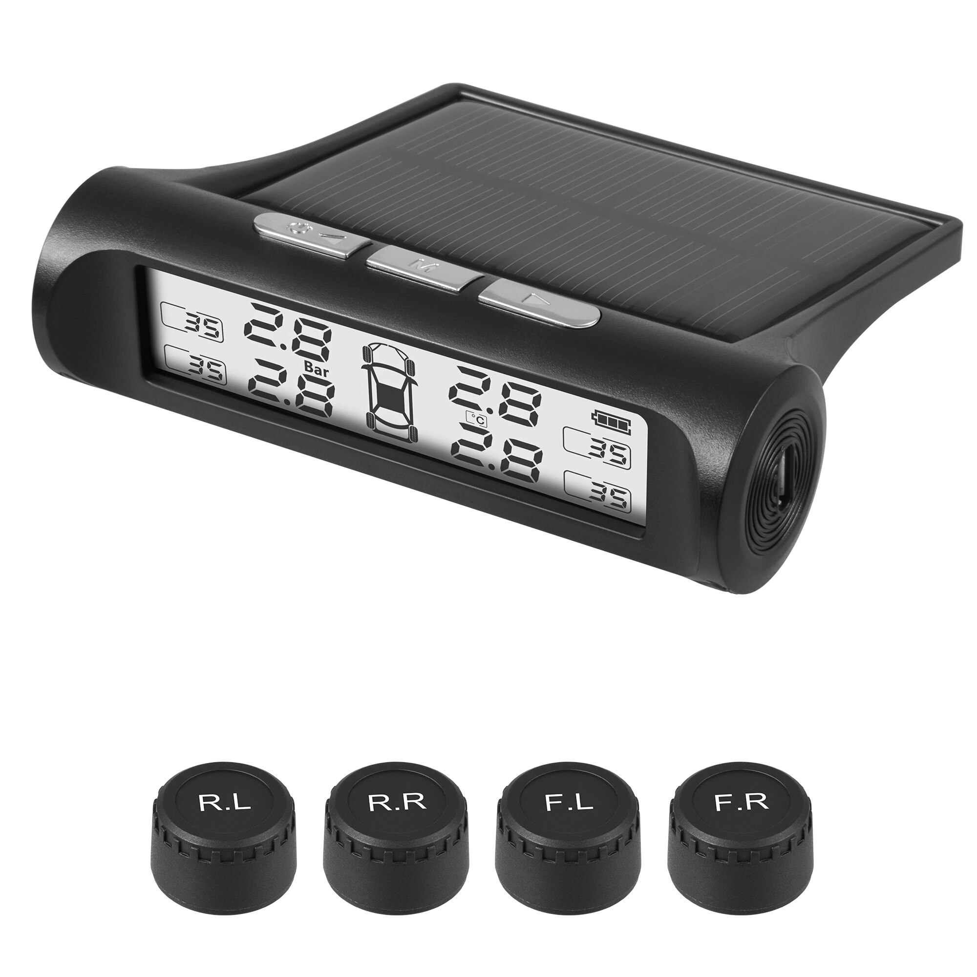 TPMS inteligentne monitorowanie ciśnienia w oponach samochodowych system energii słonecznej cyfrowy wyświetlacz LCD TMPS alarm bezpieczeństwa USB czujnik ciśnienia w oponach: biały screen