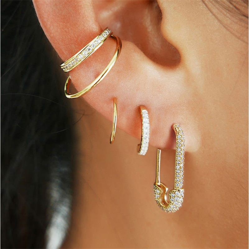 Verloren Dame Luxus Volle Glänzenden Zirkon Strass Band Ohrringe für Frauen Hochzeit Bankett Große Aussage Ohrringe Schmuck