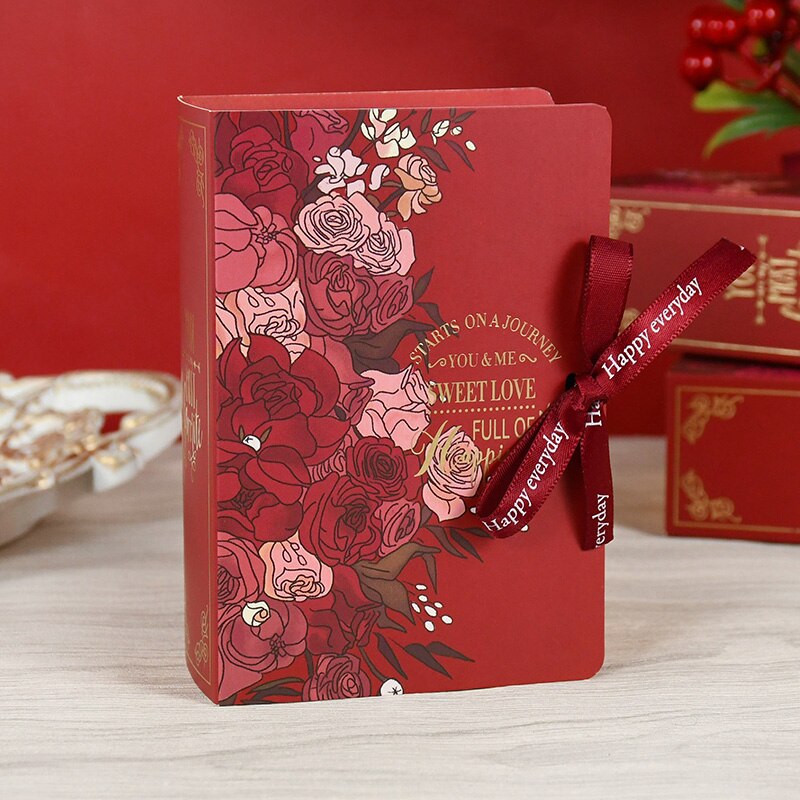 5Pcs Book Shape Candy Boxes with Ribbon Baby Shower Wedding Favors Box Home Birthday Party Decoration Supplies: T02