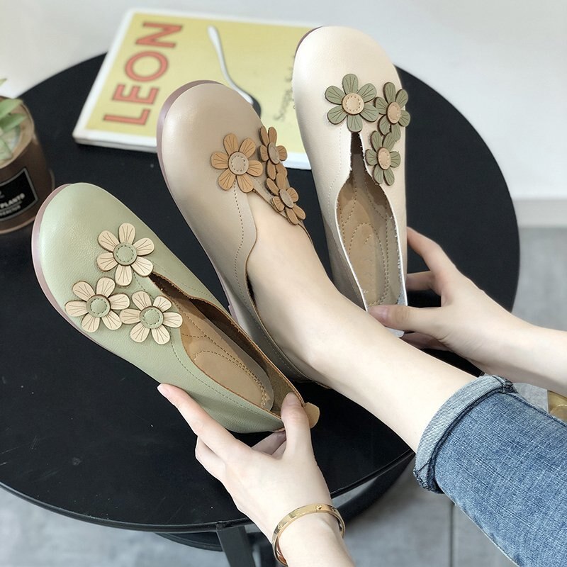 Lente Herfst Vrouwen Flats Bloem Slip Op Platte Schoenen Vrouw Bloemen Loafers Vrouwelijke Bootschoenen Oma Schoen Zapatos Mujer 8260N